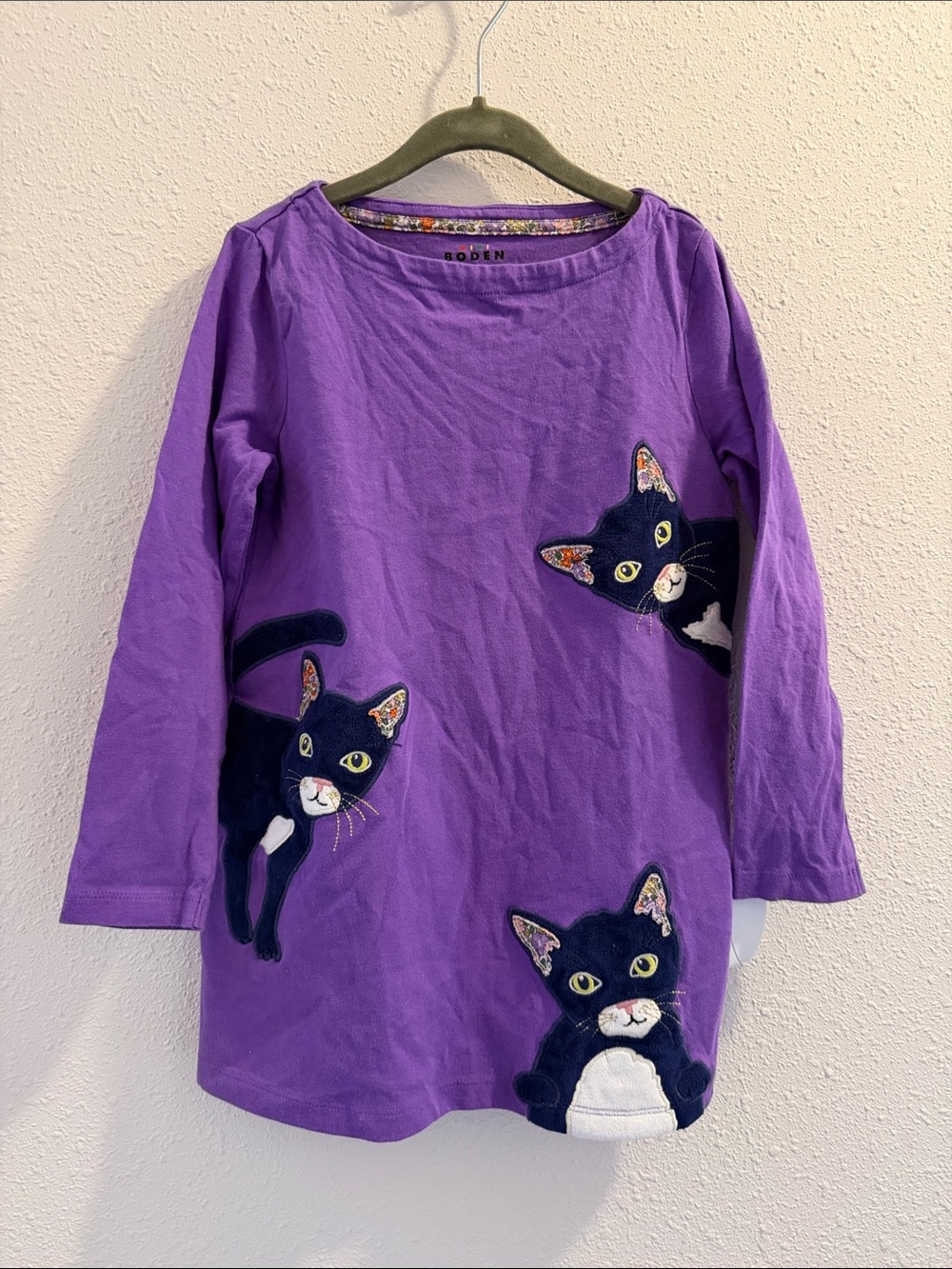 Mini Boden Shirt Dress with Black Cat Appliqués, Size 6-7Y